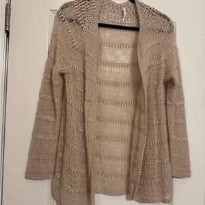 Vintage Tan Hand-Crocheted Cardigan Sweater